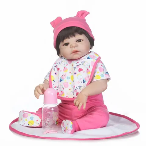 Bambola Reborn Realistica in Morbido Silicone Neonato Verosimile Con Vestito Rosa Biberon Ciuccio Accessori Per Bambine Giocattolo