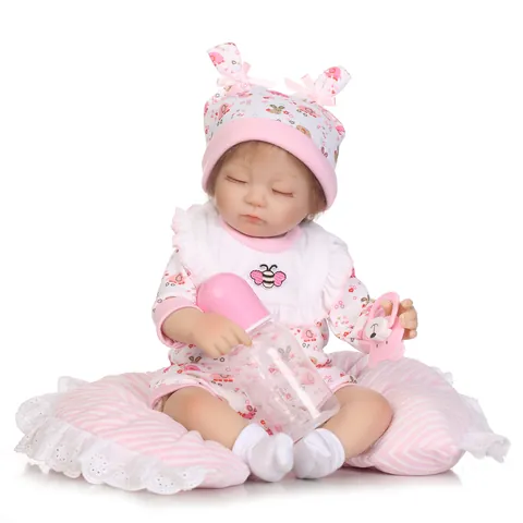 Bambola Reborn Realistica Che Dorme Corpo in Stoffa Silicone Vestiti Floreali Biberon Ciuccio Magnetico Cuscino Regalo