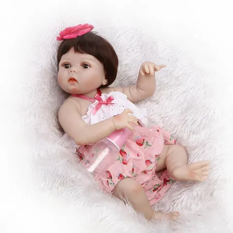 Bambola Reborn Realistica in Silicone Corpo Completo Impermeabile Lavabile Giocattolo da Bagno Con Vestito Floreale alla Fragola Regalo