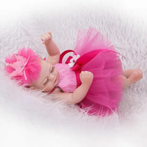 Bambola Reborn Realistica in Silicone Completo Ragazza Che Dorme In Abito Tutu Rosa Con Fascia Per Capelli A Corona Regalo Giocattolo Per Bambini