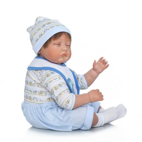 Lifelike Reborn Baby Doll Sleeping Newborn Soft Silicone Cloth Body With Teddy Bear Pacifier Blue Outfit For Kids Collection