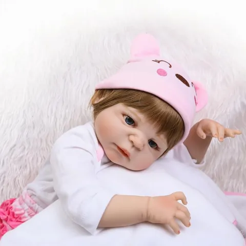 Realistic Reborn Baby Doll Full Silicone Body Lifelike Newborn Girl Doll With Pink Bear Outfit Bottle Pacifier Gift For Kids