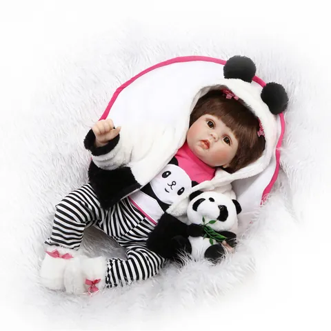 Poupée Bébé Reborn Réaliste Silicone Souple Corps en Coton Avec Tenue Panda et Peluche Grande Poupée de Simulation Cadeau pour Filles