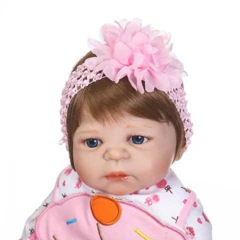 Realistic Full Silicone Reborn Baby Doll With Cupcake Embroidered Dress Headband Magnetic Pacifier And Milk Bottle Washable Girl Play Toy