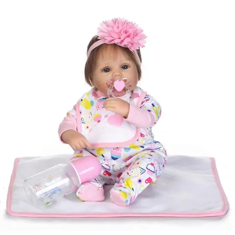 Realistic Reborn Baby Doll Soft Silicone Limbs Cloth Body Simulation Girl Toy With Feeding Bottle Magnetic Pacifier Mat Gift