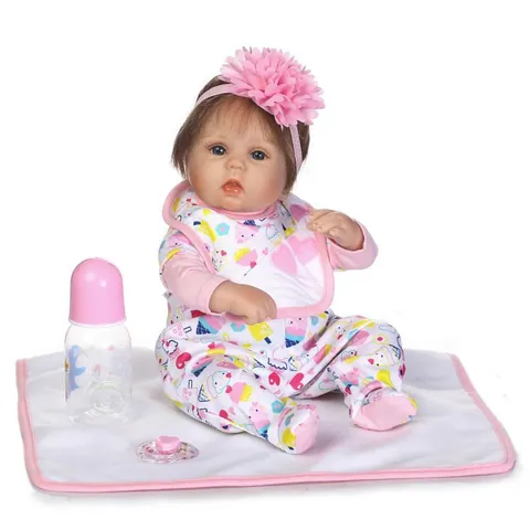 Realistic Reborn Baby Doll Soft Silicone Limbs Cloth Body Simulation Girl Toy With Feeding Bottle Magnetic Pacifier Mat Gift