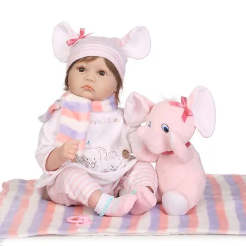 Muñeca Reborn Realista De 22 Pulgadas Conjunto Niña Recién Nacida Silicona Con Ropa Elefante De Peluche Regalo Para Niños