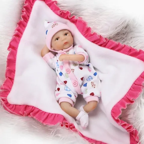 Realistic Mini Reborn Baby Doll Simulation Silicone Newborn Doll Heart Elephant Pattern Cloth Body Handmade Toy For Kids Gift