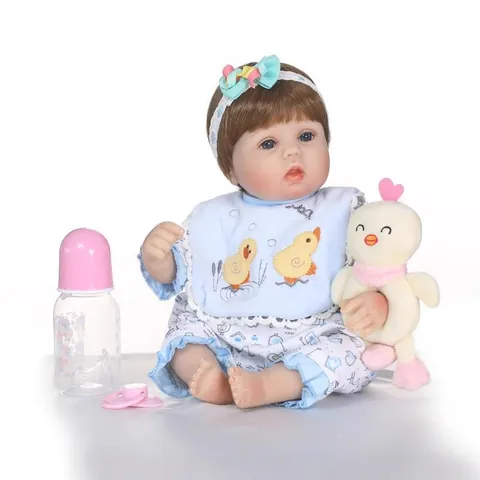 Bambola Reborn Realistica Simulazione Arti in Silicone Morbido Corpo in Tessuto Vestito Floreale Con Accessori Ciuccio Biberon Peluche