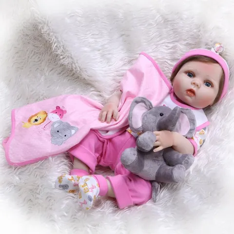 Muñeca Reborn Realista de Silicona Cuerpo Completo Impermeable Muñeca Recién Nacida Con Traje Rosa y Juguete de Peluche de Elefante