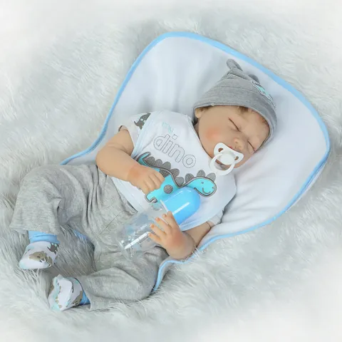Realistic Reborn Baby Doll Soft Silicone Vinyl Cotton Body Simulation Newborn Doll With Dinosaur Outfit Pacifier Bottle And Mat For Kids