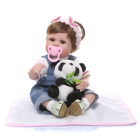 Realistic Reborn Baby Doll Soft Silicone Cloth Body Simulation Newborn Girl Toy With Panda Plush And Accessories For Kids