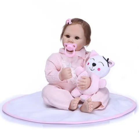 Bambola Reborn in Silicone Realistica Con Maglione Rosa Fatta a Mano Corpo Morbido Bambola di Simulazione Regalo per Bambini