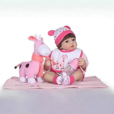 Realistic Reborn Baby Doll Soft Silicone Limbs Cotton Body Newborn Toy With Giraffe Plush Toy Bottle Pacifier For Kids Gift