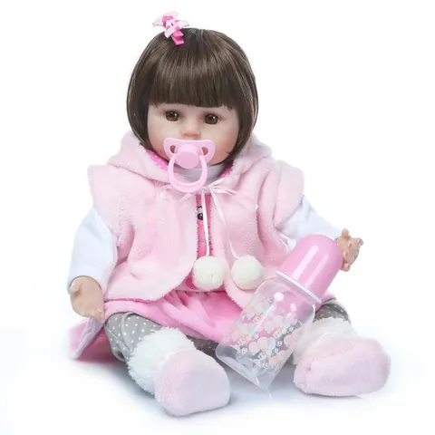 Realistic Reborn Baby Doll Soft Silicone Cotton Body Newborn Doll With Pink Rabbit Outfit Milk Bottle Pacifier Toy Gift
