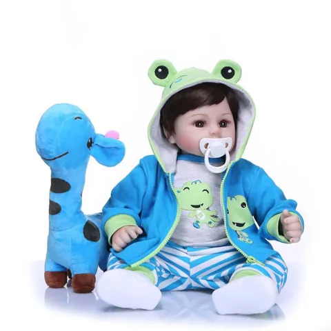 Realistic Reborn Baby Doll Silicone Head Limbs Cotton Body With Frog Hoodie Striped Pants Giraffe Plush Toy Gift For Kids
