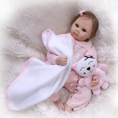 Bambola Reborn in Silicone Realistica Con Maglione Rosa Fatta a Mano Corpo Morbido Bambola di Simulazione Regalo per Bambini