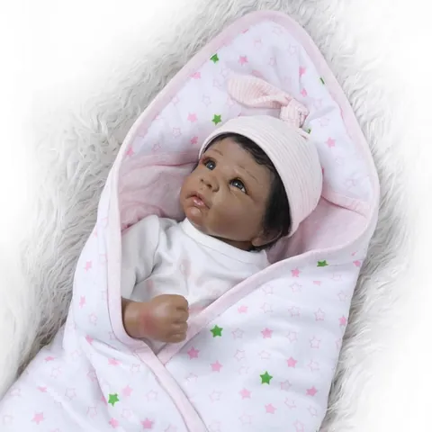 Realistische Reborn Babypuppe Afroamerikanisch Silikon Vinyl Neugeborenes Mädchen Mit Kleidung Decke Milchflasche Zubehör