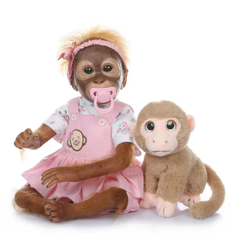 Realistic Reborn Monkey Baby Doll Soft Silicone Cloth Body Simulation Orangutan Toy With Pacifier Plush Toy Clothes For Kids Gift