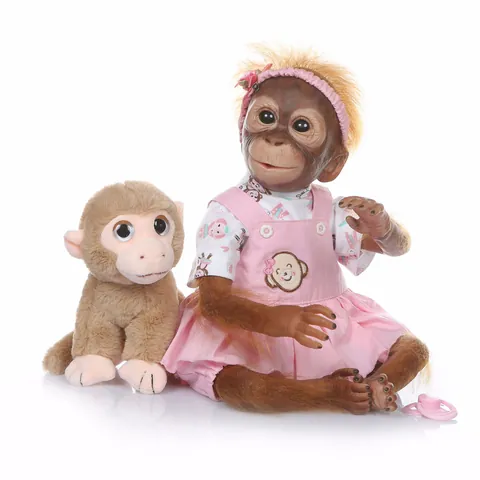 Realistic Reborn Monkey Baby Doll Soft Silicone Cloth Body Simulation Orangutan Toy With Pacifier Plush Toy Clothes For Kids Gift