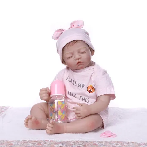 Realistische Reborn Baby Puppe Lebensechte Handgefertigte Silikon Baumwolle Körper Neugeborenen Puppe Mit Rosa Outfit Schnuller Flasche Spielzeug Geschenk
