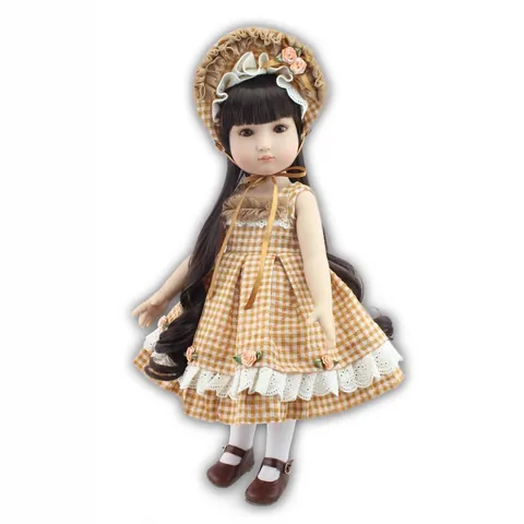 Realistische Reborn Baby Puppe Vollkunststoff Mädchen Puppe Mit Gelbem Karo Kleid Spitze Haube Vintage Simulation Puppe Für Kinder Geburtstag Geschenk