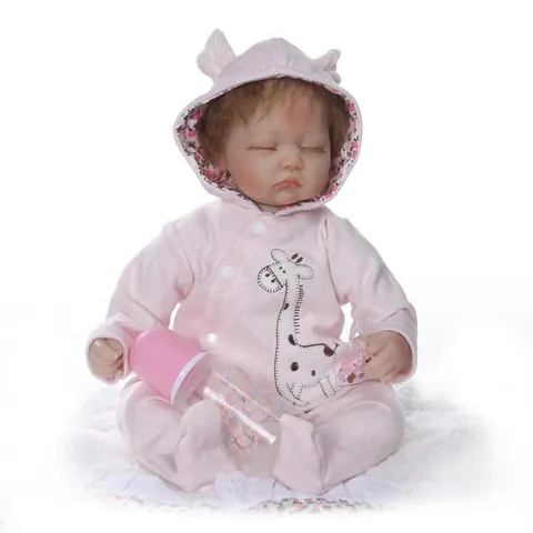 Lebensechte Weiche Silikon Reborn Baby Puppe Mit Giraffen Hoodie Outfit Flasche Und Schnuller Geschenk Für Kinder Spielzeug
