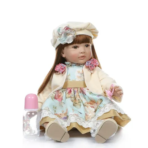Muñeca Reborn Toddler Realista Simulación Realista Bebé Niña Cabello Largo Juguete Princesa Con Vestido Floral Boina Accesorio