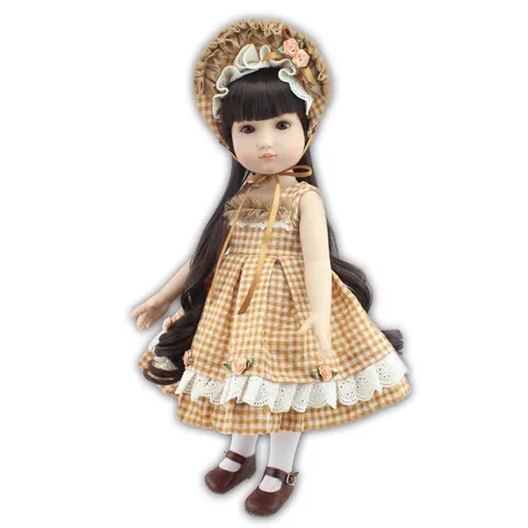 Realistische Reborn Baby Puppe Vollkunststoff Mädchen Puppe Mit Gelbem Karo Kleid Spitze Haube Vintage Simulation Puppe Für Kinder Geburtstag Geschenk