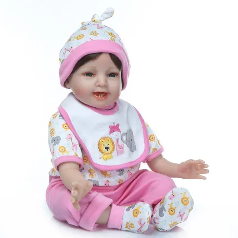 Realistic Reborn Baby Doll Soft Silicone Realistic Vinyl Infant With Pink Cartoon Animal Clothing Set Lifelike Girl Gift Toy