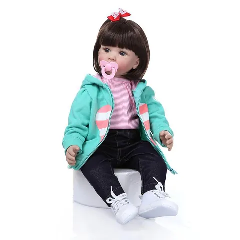 Realistic Reborn Toddler Girl Doll With Mint Green Hoodie Silicone Limbs Soft Cotton Body Life Size Cute Baby Doll Toy Gift