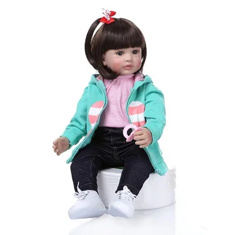 Realistic Reborn Toddler Girl Doll With Mint Green Hoodie Silicone Limbs Soft Cotton Body Life Size Cute Baby Doll Toy Gift