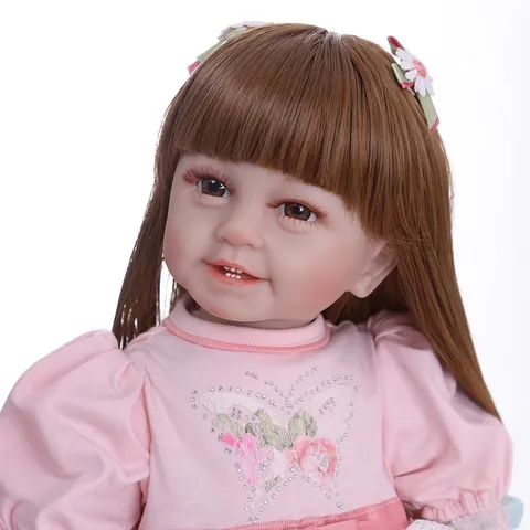 Handmade Realistic Reborn Baby Doll Silicone Girl Long Hair Pink Princess Dress For Kids Role Play Birthday Gift