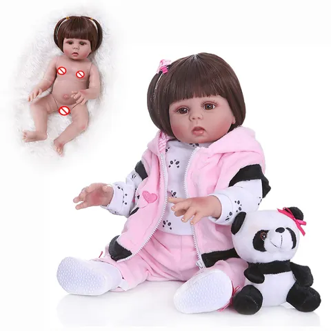 Realistische Reborn Baby Puppe Vollsilikon Wasserdicht Lebensnahe Neugeborene Mädchen Puppe Mit Panda Outfit Plüschtier Für Kinder Geburtstag Geschenk