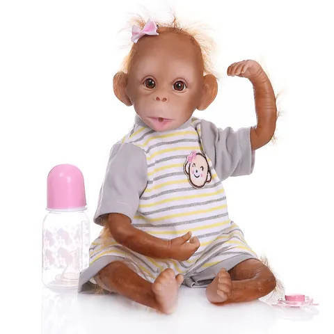 Poupée Bébé Orang-Outan Réaliste Avec Vêtements Tétine Biberon Accessoires Silicone Souple Reborn Singe Jouet Pour Enfants Cadeau
