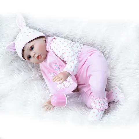 Poupée Bébé Reborn Réaliste Avec Membres en Vinyle Silicone Souple Et Corps en Coton Tenue Lapin Rose Comprenant Biberon Sucette Jouet Pour Cadeau Enfants