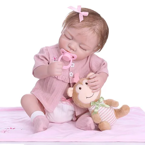 Bambola Reborn Realistica in Silicone Integrale Neonata Che Dorme Giocattolo Impermeabile Con Vestiti E Scimmia Di Peluche