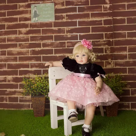 Realistic Reborn Toddler Girl Doll Handmade Silicone Vinyl Cotton Body Long Hair Princess Dress Sequin Mesh Skirt Gift