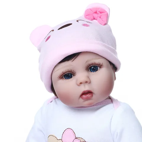 Realistic Reborn Baby Doll Full Body Silicone Lifelike Newborn Girl Toy With Pink Bear Outfit Waterproof Infant Doll For Kids Birthday Gift