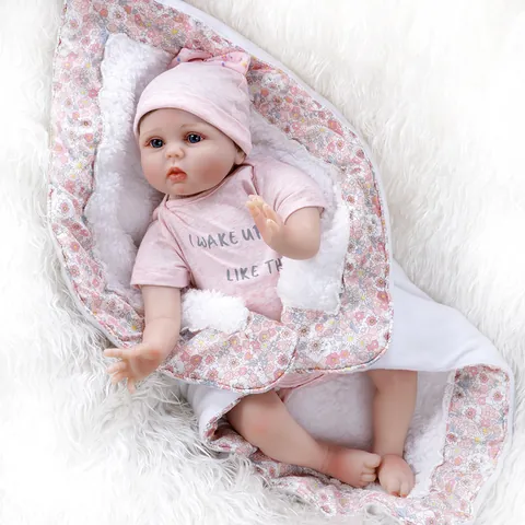 Bambola Reborn Realistica Arti in Silicone Morbido Corpo in Tessuto Vestito Floreale Rosa Giocattolo Neonato Carino e Veritiero per Regalo Bambini