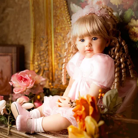 Reborn Kleinkind Prinzessin Puppe Handgefertigte Silikon Realistische Babypuppe Mit Rosa Prinzessinnenkleid Gold Lockiges Haar Geschenk