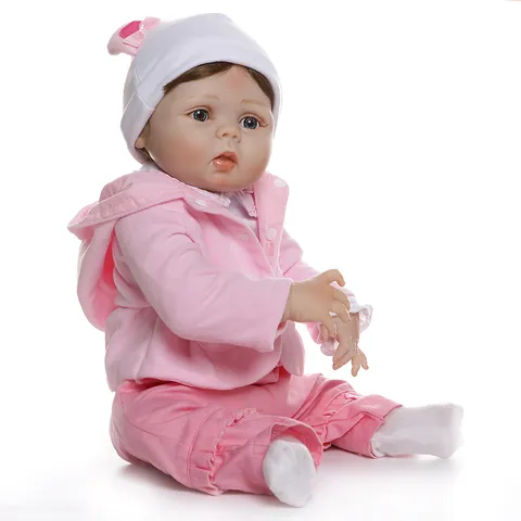 Bambola Reborn Realistica in Silicone Lavabile Neonato a Grandezza Naturale Vestito da Orso Rosa Giocattoli per Bambini