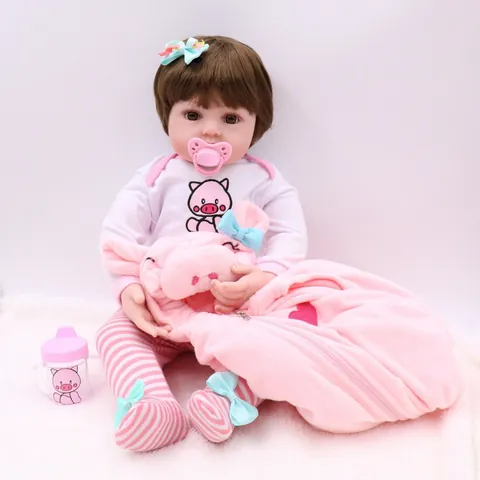 Realistic Reborn Baby Doll Pig Theme Silicone Limbs Cotton Body Soft Toy With Clothes Bottle Pacifier Sleeping Bag For Kids