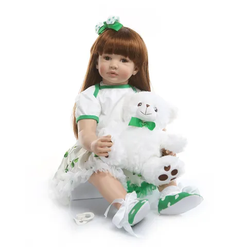 Realistische Reborn Kleinkind Puppe Weichem Silikon Baumwollkörper Im Grünen Kleeblatt Kleid St Patricks Day Mit Plüschbär