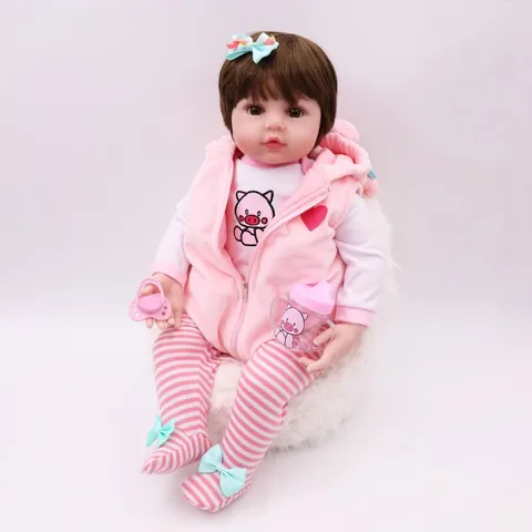 Realistic Reborn Baby Doll Pig Theme Silicone Limbs Cotton Body Soft Toy With Clothes Bottle Pacifier Sleeping Bag For Kids
