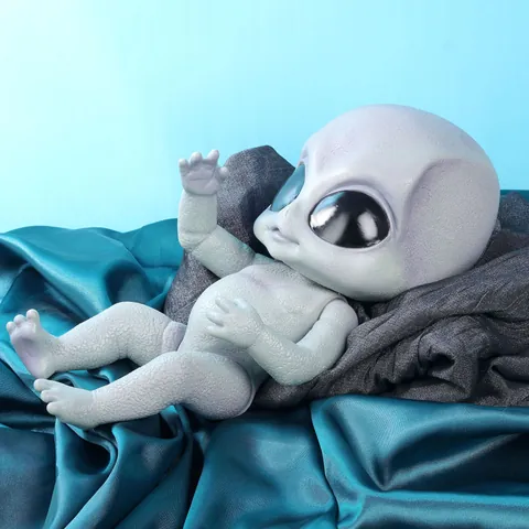 Realistic Simulation Alien Baby Doll Soft Silicone Vinyl Grey Purple Skin Texture Sci-Fi Alien Toy For Kids Gift Collection
