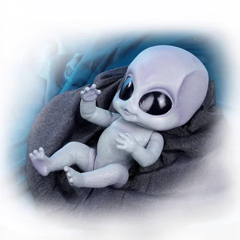 Realistic Simulation Alien Baby Doll Soft Silicone Vinyl Grey Purple Skin Texture Sci-Fi Alien Toy For Kids Gift Collection