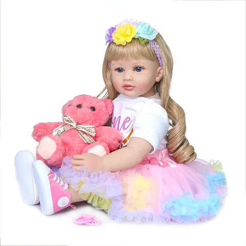 Realistic Reborn Baby Doll Soft Silicone Cotton Body Lifelike Toddler Girl Doll With Clothes Accessories Toy For Children Gift