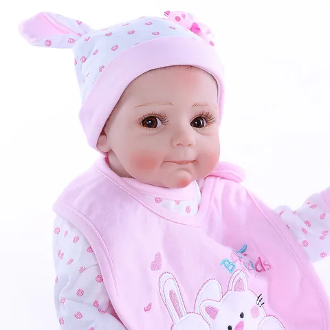 Muñeca Reborn Realista de Vinilo de Silicona Suave Cuerpo de Algodón Traje de Conejo Rosa Con Biberón Juguete Infantil Regalo