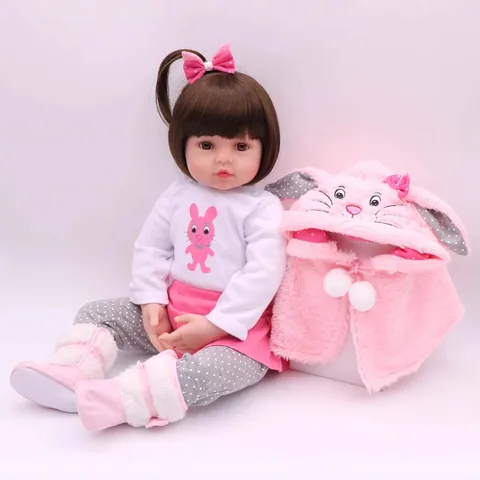 Lifelike Reborn Baby Doll Silicone Cloth Body Realistic Toddler With Bunny Outfit Magnetic Pacifier Feeding Bottle Kids Toy